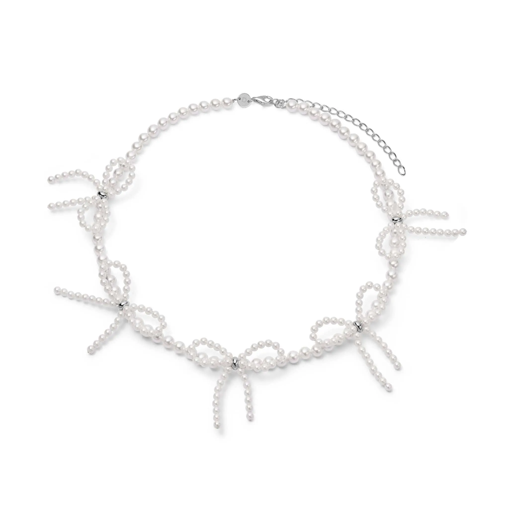 Pearl Bow Station Necklace Sterling Silver sold by Daisy Jewellery