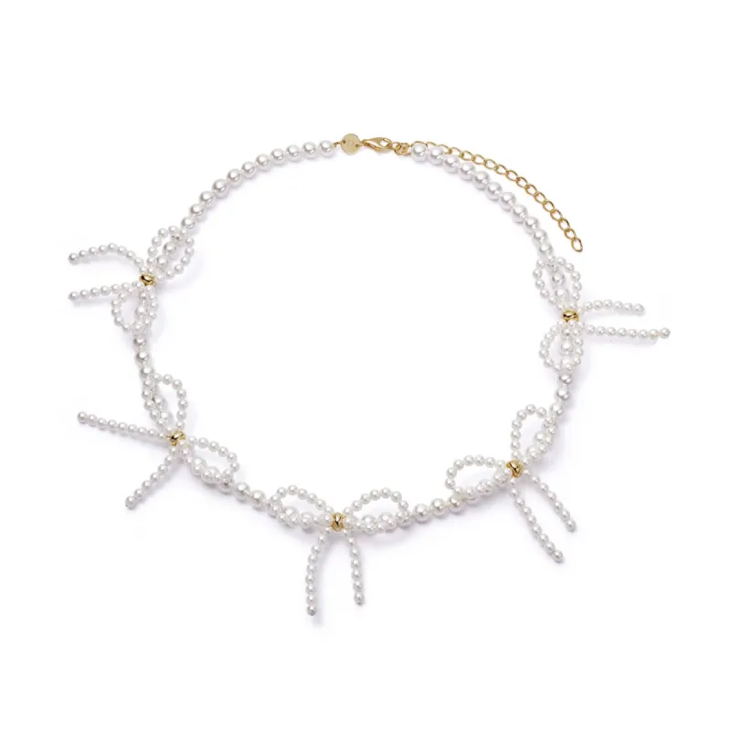 Pearl Bow Station Necklace 18ct Gold Plate sold by Daisy Jewellery