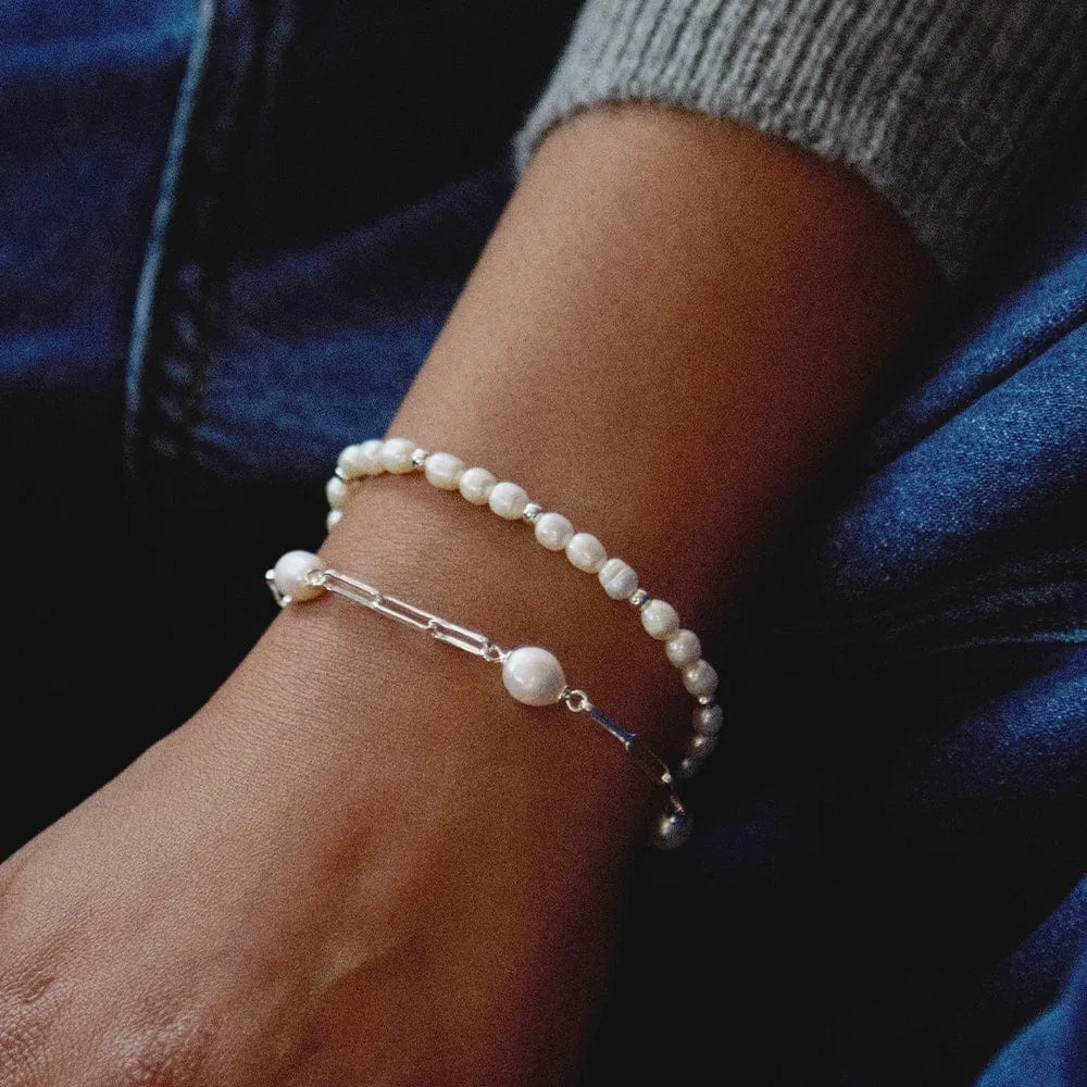 Pearl Chunky Chain Bracelet Sterling Silver sold by Daisy Jewellery product image thumbnail 2