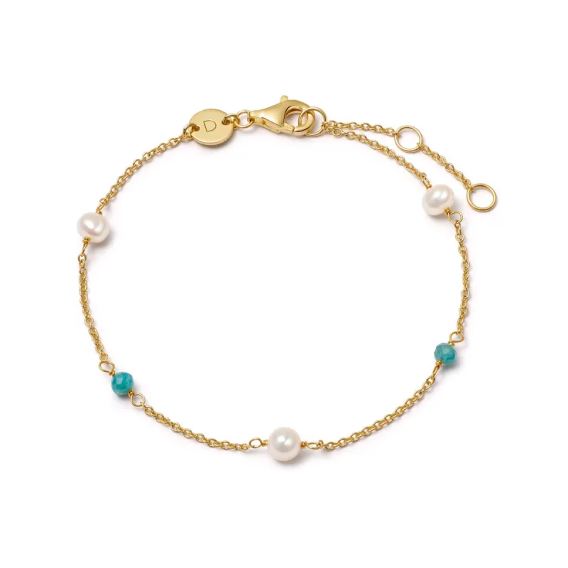 Pearl And Blue Bead Bracelet 18ct Gold Plate sold by Daisy Jewellery