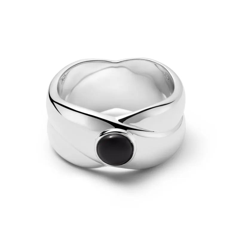 Polly Sayer Black Onyx Chunky Band Ring Silver Plate sold by Daisy Jewellery