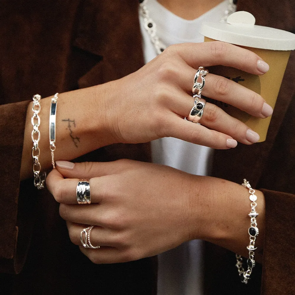 Polly Sayer Black Onyx Chunky Band Ring Silver Plate sold by Daisy Jewellery product image thumbnail 3