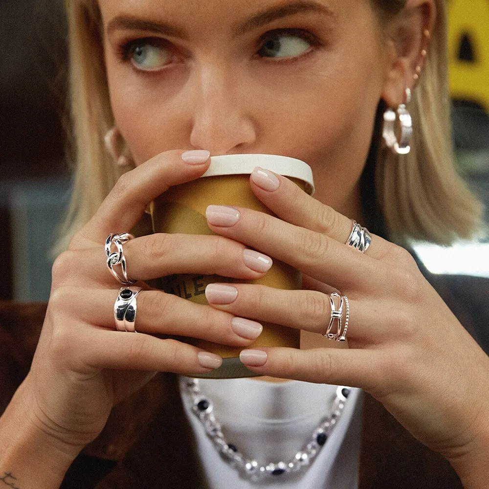 Polly Sayer Black Onyx Chunky Band Ring Silver Plate sold by Daisy Jewellery product image thumbnail 2