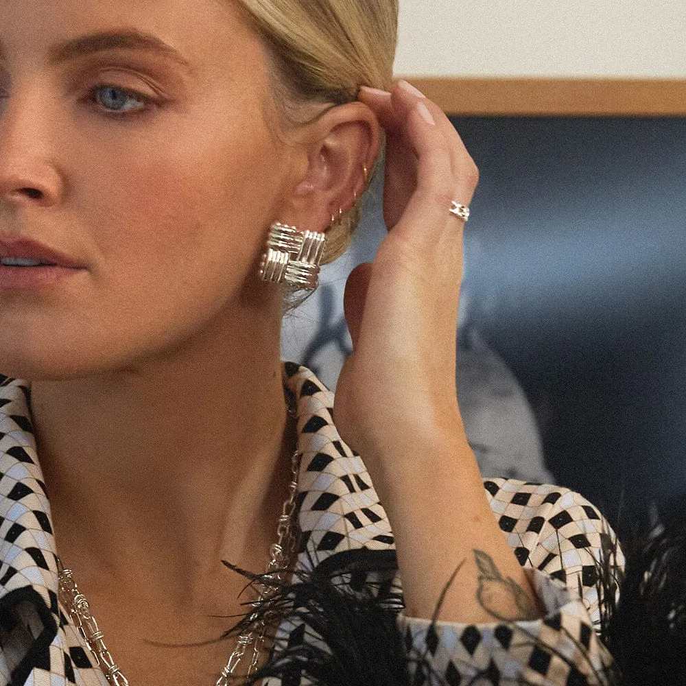 Polly Sayer Oversized Lattice Stud Earrings Silver Plate sold by Daisy Jewellery product image thumbnail 3