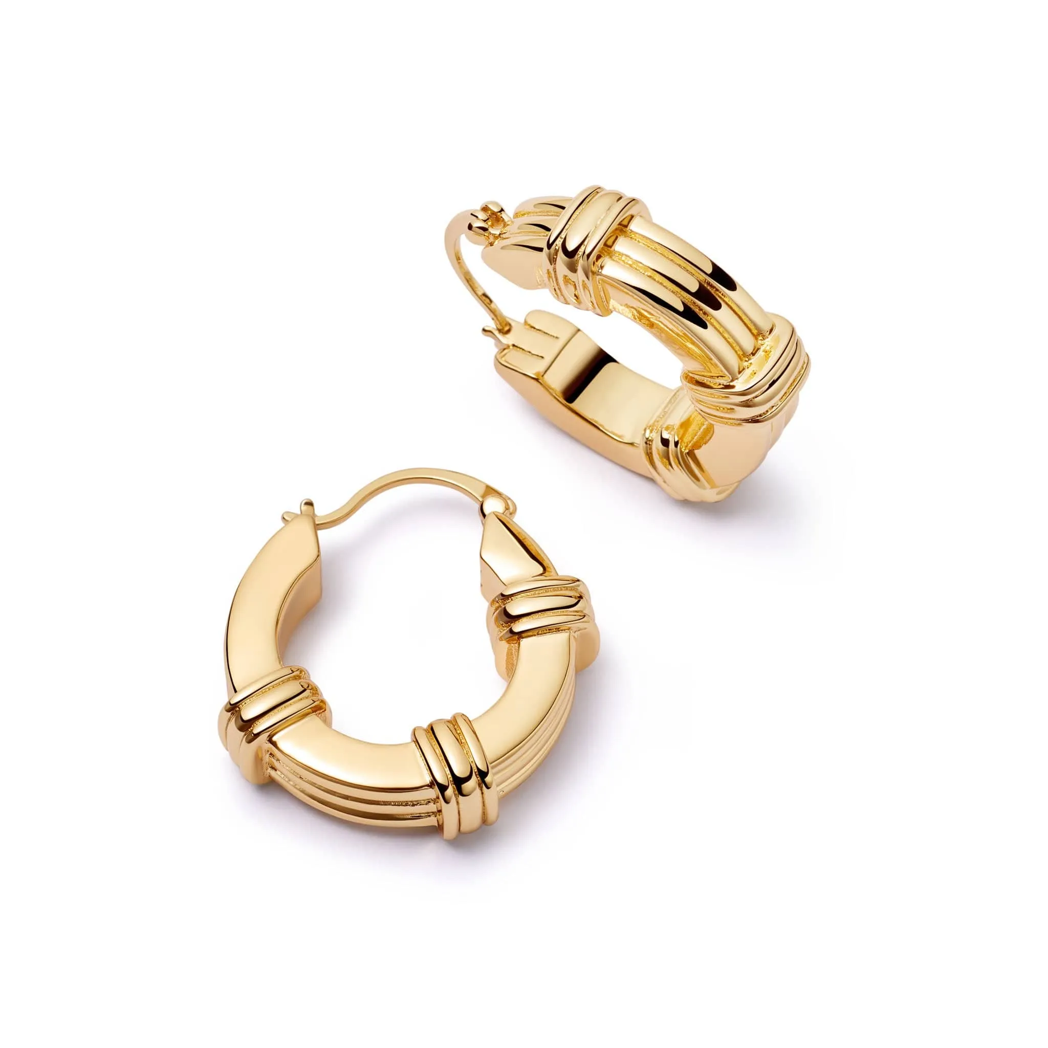 Polly Sayer Triple Ridge Chunky Hoop Earrings 18ct Gold Plate sold by Daisy Jewellery