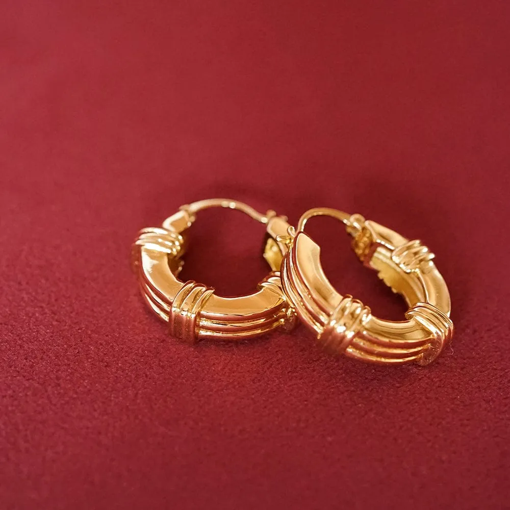 Polly Sayer Triple Ridge Chunky Hoop Earrings 18ct Gold Plate sold by Daisy Jewellery product image thumbnail 3