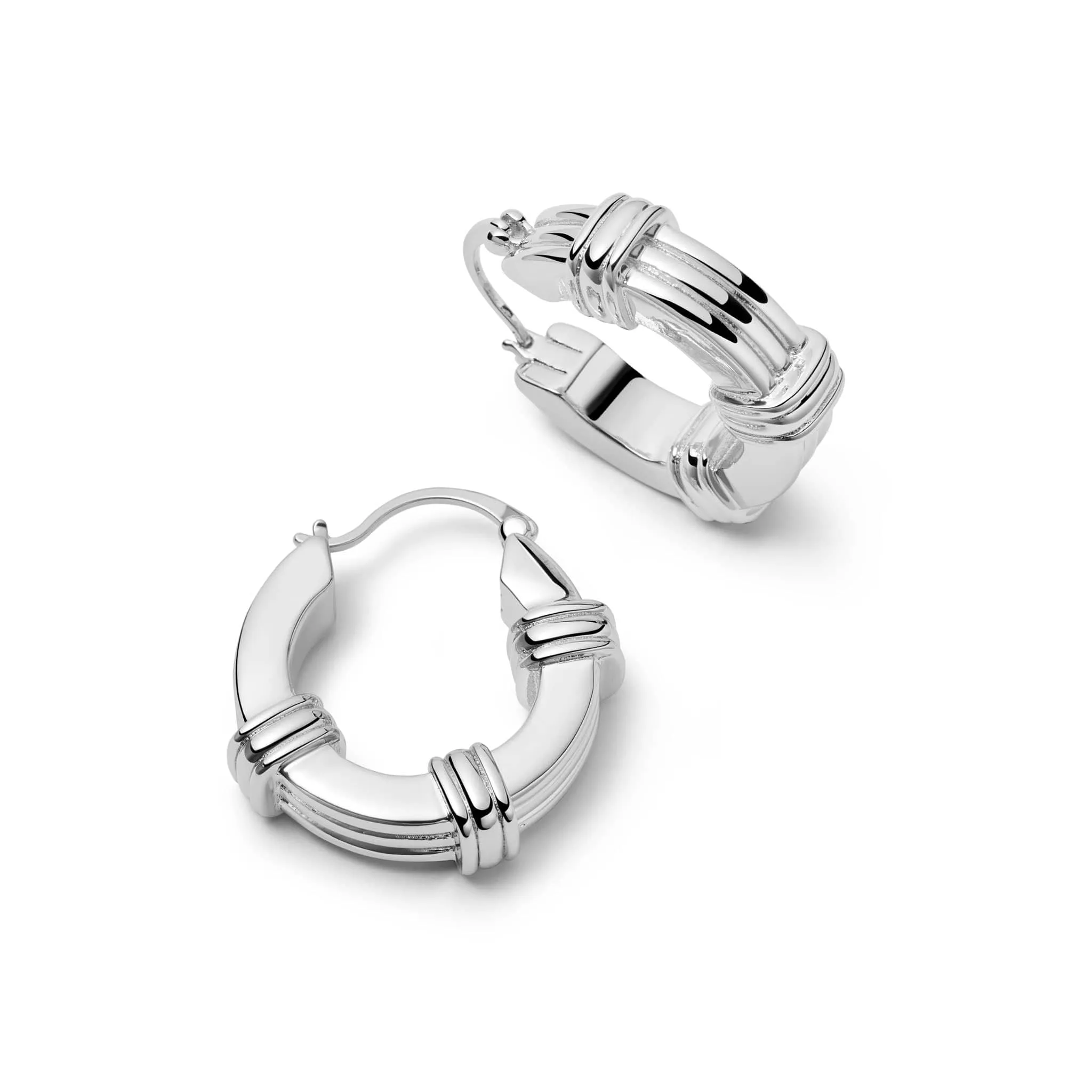 Polly Sayer Triple Ridge Chunky Hoop Earrings Silver Plate sold by Daisy Jewellery