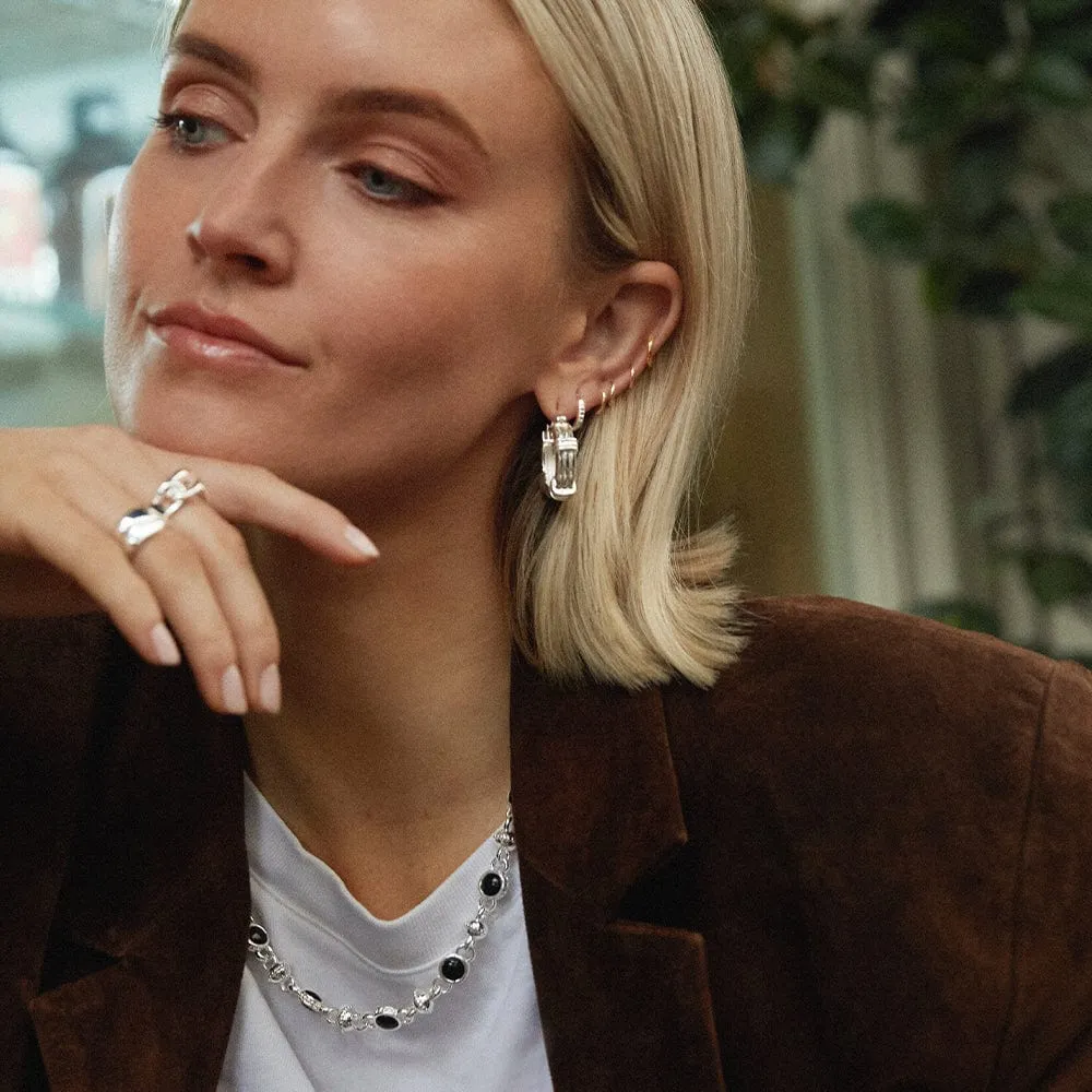 Polly Sayer Triple Ridge Chunky Hoop Earrings Silver Plate sold by Daisy Jewellery product image thumbnail 3