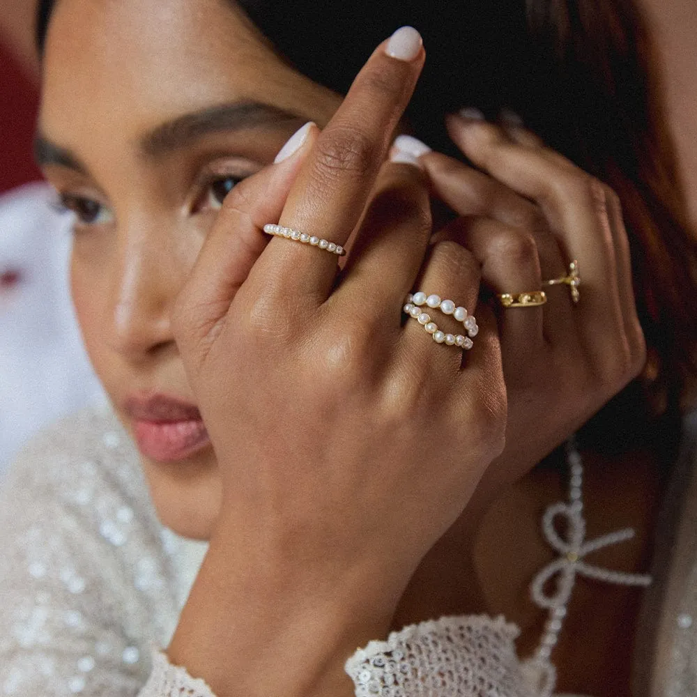 Mini Pearl Band Ring 18ct Gold Plate sold by Daisy Jewellery product image thumbnail 4