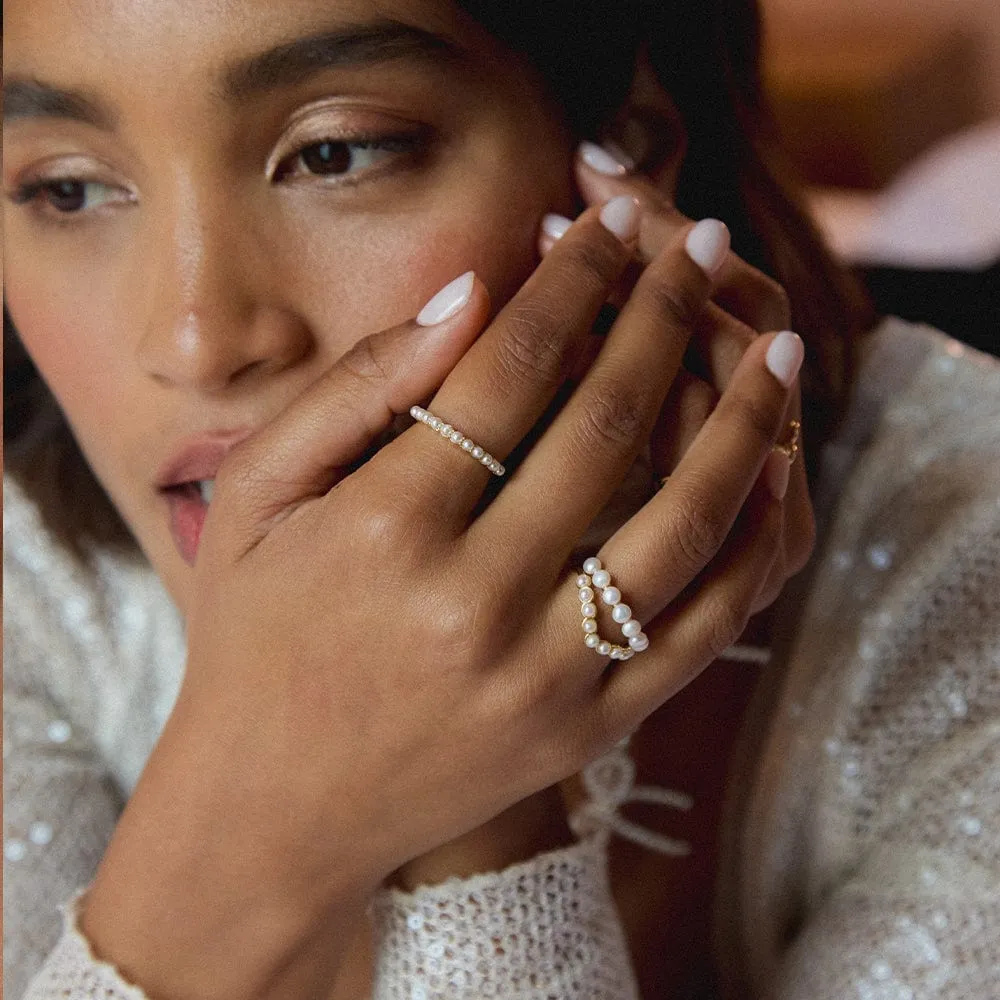 Mini Pearl Band Ring 18ct Gold Plate sold by Daisy Jewellery product image thumbnail 2