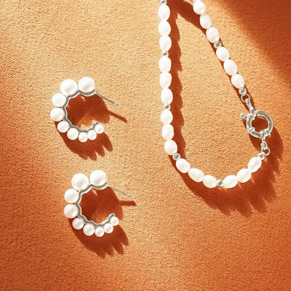 Chunky Pearl Hoop Earrings Sterling Silver sold by Daisy Jewellery product image thumbnail 2