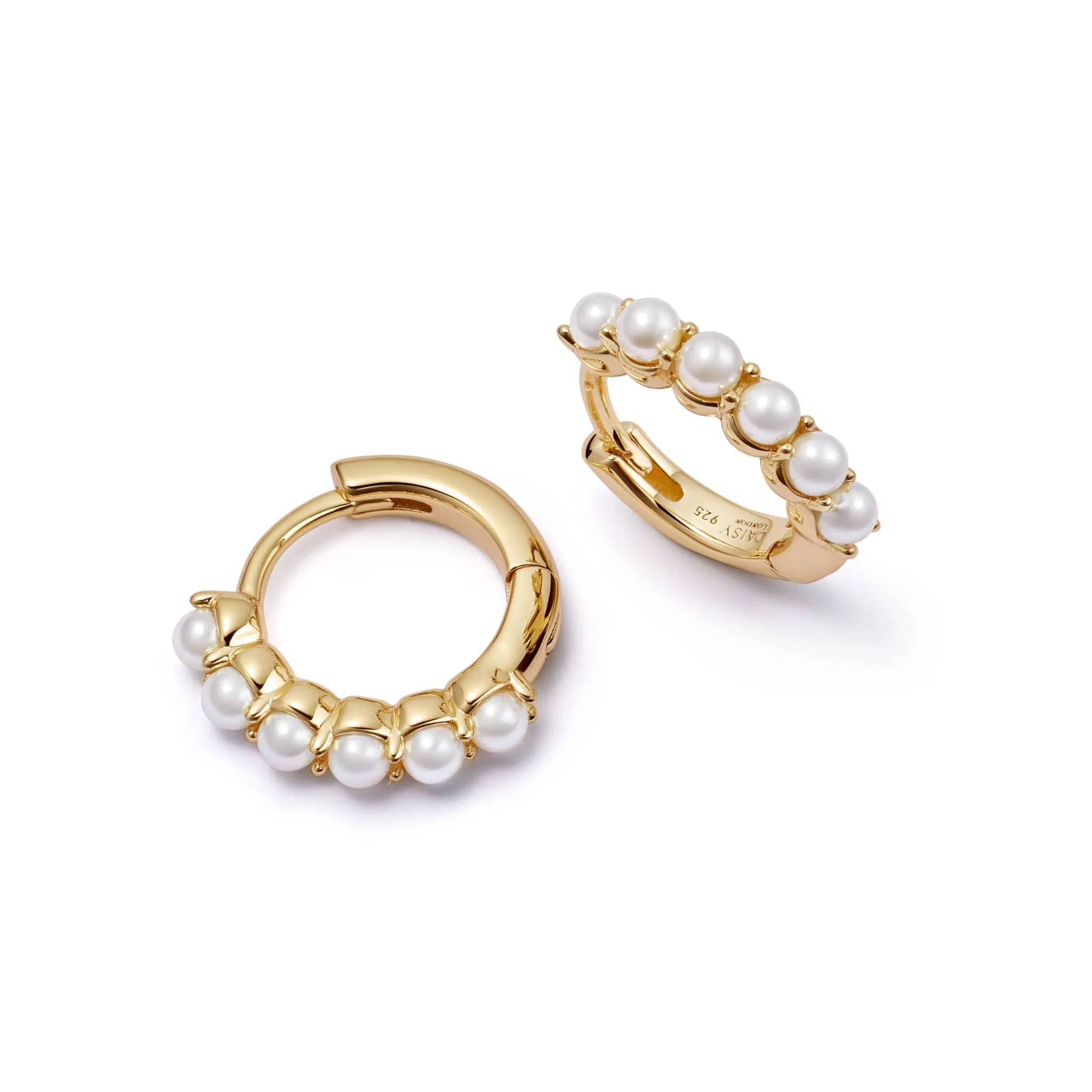 Pearl Mini Huggie Earrings 18ct Gold Plate sold by Daisy Jewellery