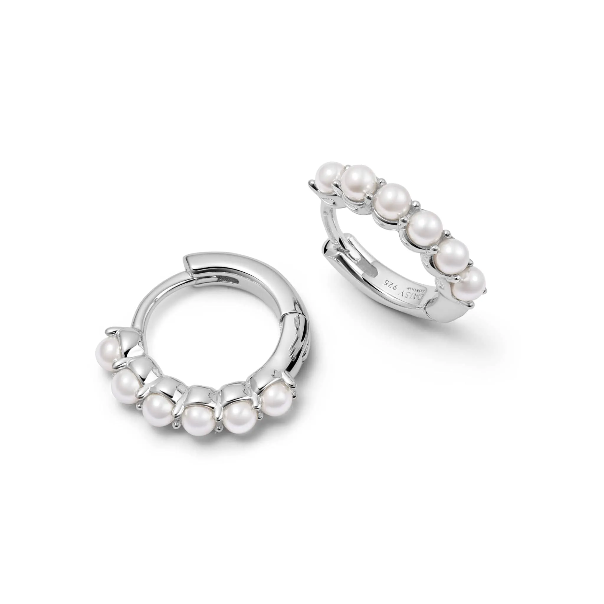Pearl Mini Huggie Earrings Sterling Silver sold by Daisy Jewellery