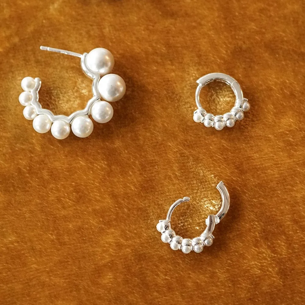 Pearl Mini Huggie Earrings Sterling Silver sold by Daisy Jewellery product image thumbnail 3