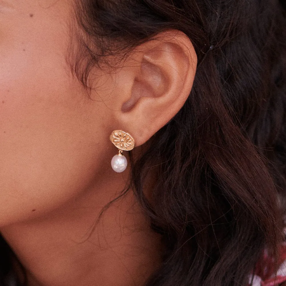 Daisy Pearl Drop Earrings 18ct Gold Plate sold by Daisy Jewellery product image thumbnail 2