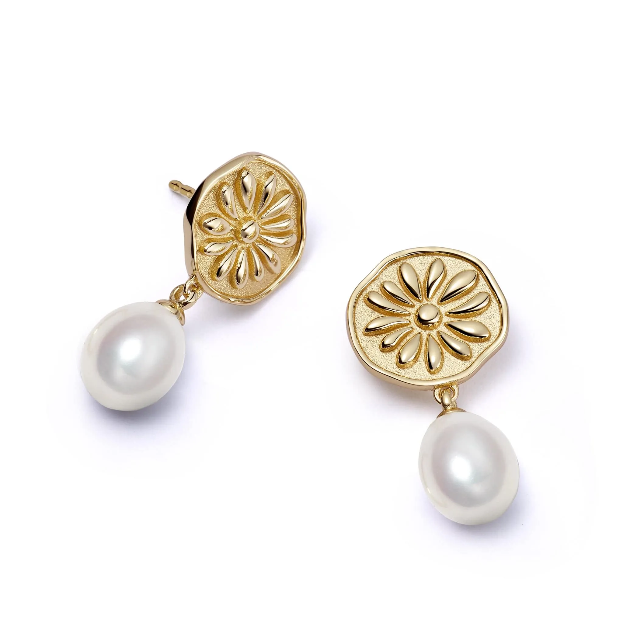 Daisy Pearl Drop Earrings 18ct Gold Plate sold by Daisy Jewellery