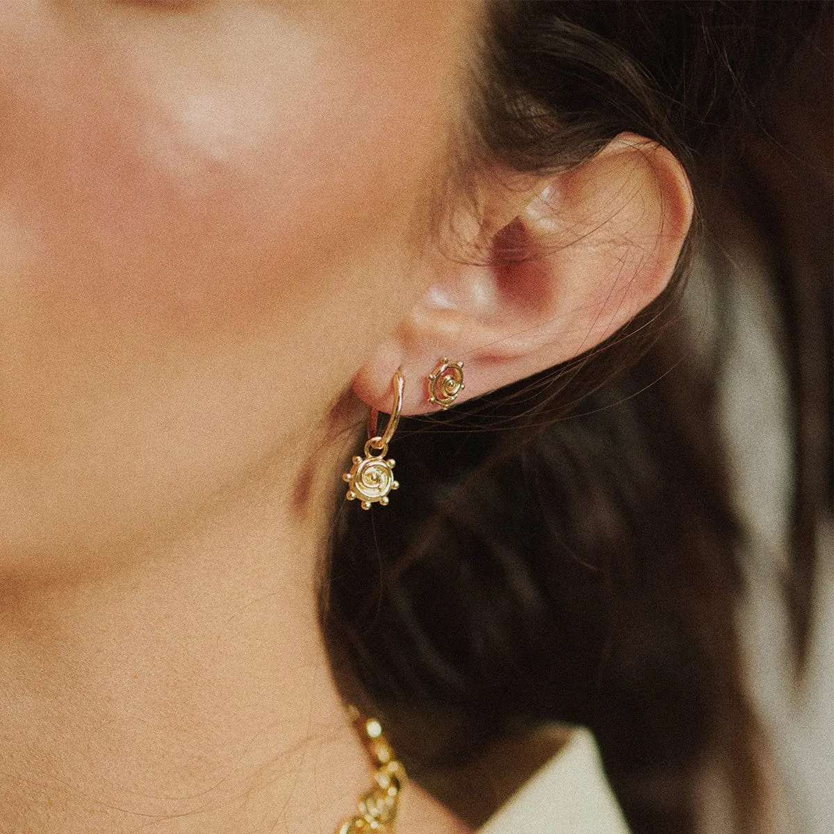 Spiral Sun Charm Earrings 18ct Gold Plate sold by Daisy Jewellery product image thumbnail 2