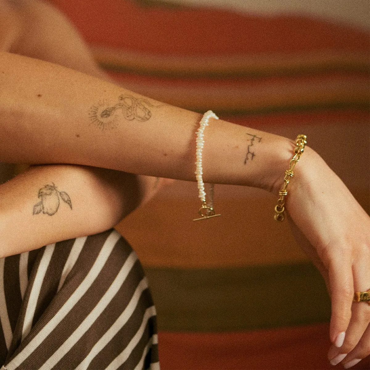 Polly Sayer Beach Pearl T Bar Bracelet 18ct Gold Plate sold by Daisy Jewellery product image thumbnail 3