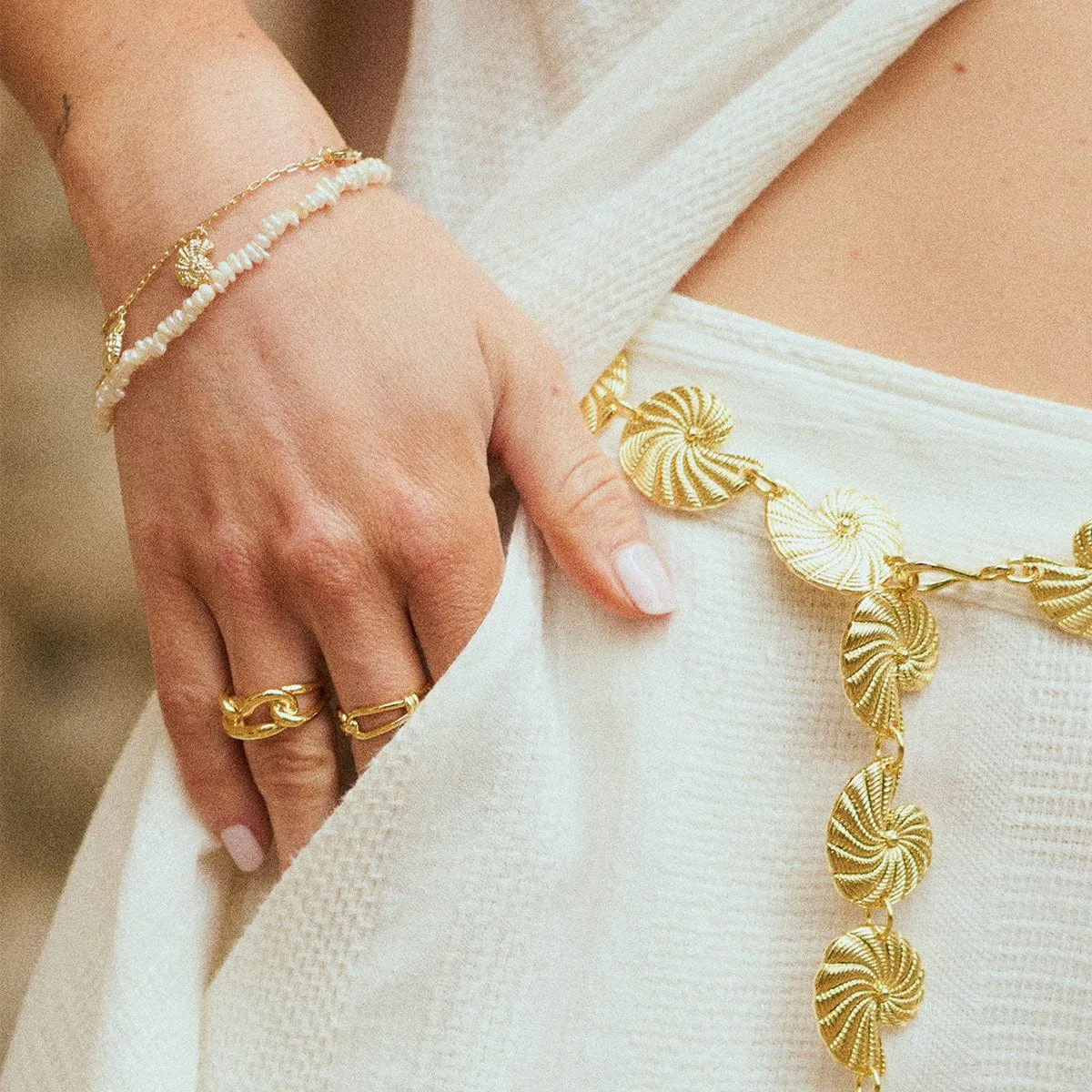 Polly Sayer Beach Pearl T Bar Bracelet 18ct Gold Plate sold by Daisy Jewellery product image thumbnail 4