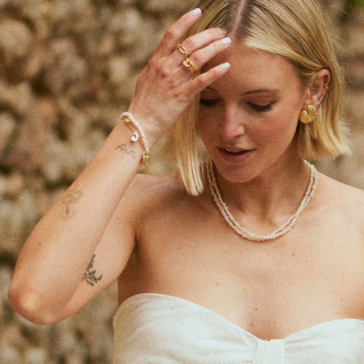 Polly Sayer Beach Pearl T Bar Necklace 18ct Gold Plate sold by Daisy Jewellery product image thumbnail 4