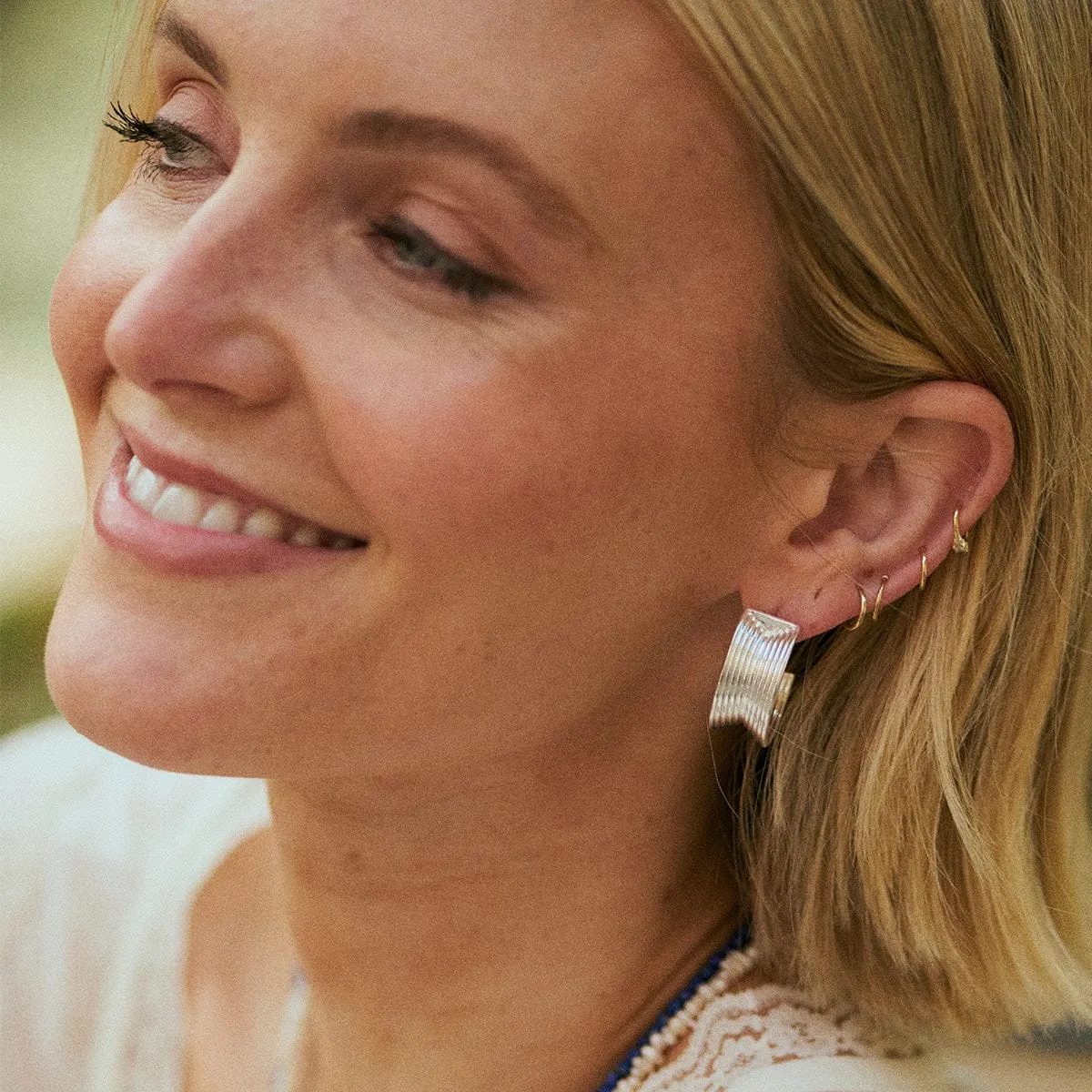 Polly Sayer Chunky Tidal Hoop Earrings Silver Plate sold by Daisy Jewellery product image thumbnail 5
