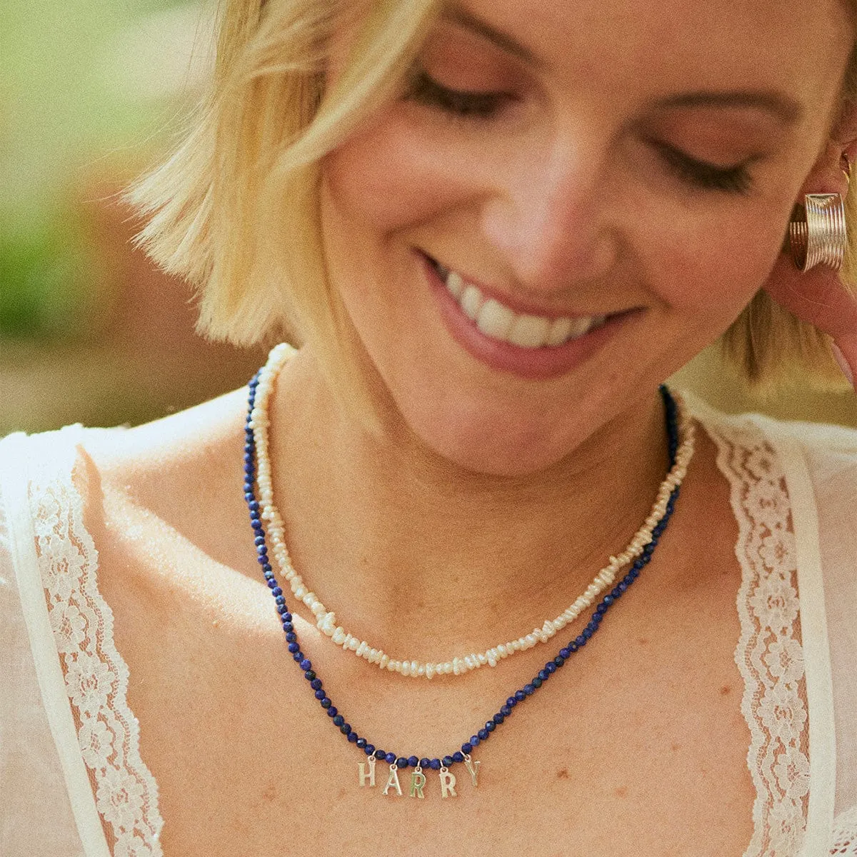 Polly Sayer Personalised Lapis Bead Necklace Sterling Silver sold by Daisy Jewellery product image thumbnail 4