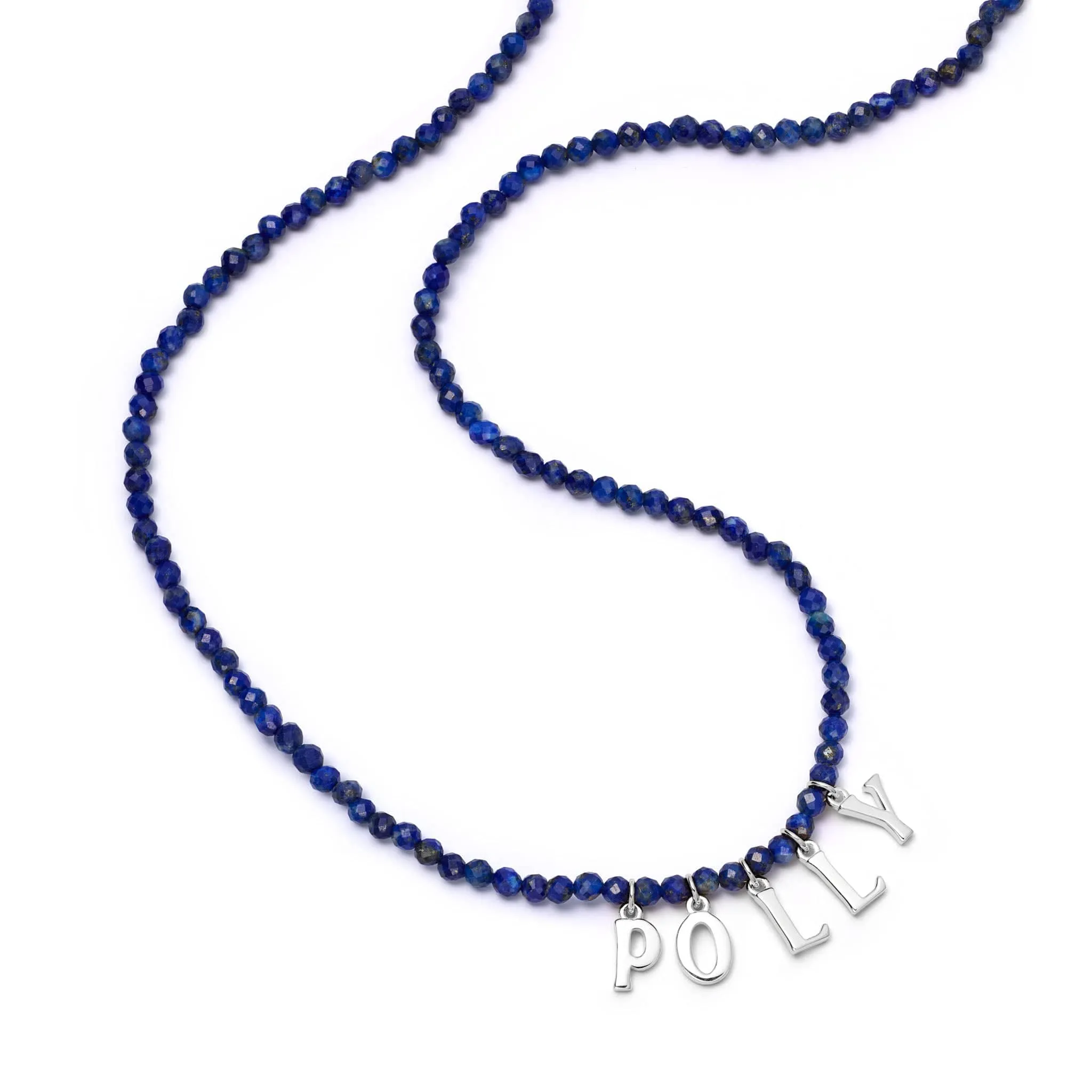 Polly Sayer Personalised Lapis Bead Necklace Sterling Silver sold by Daisy Jewellery