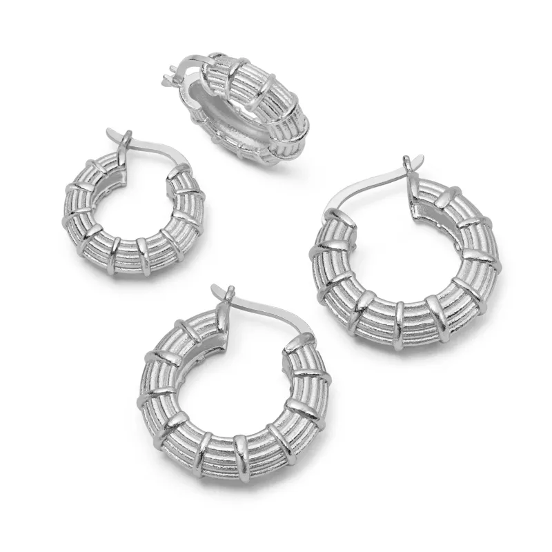 Apollo Hoop Earrings Layering Set Silver Plate sold by Daisy Jewellery
