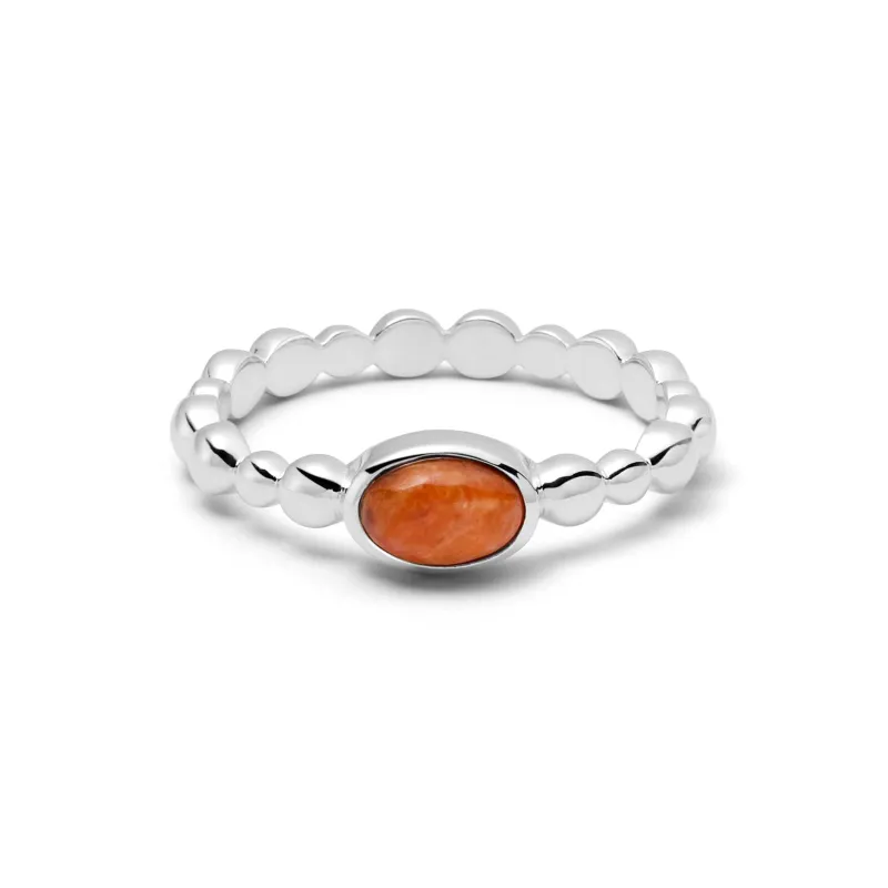 Red Coral Healing Stone Bobble Ring Sterling Silver sold by Daisy Jewellery