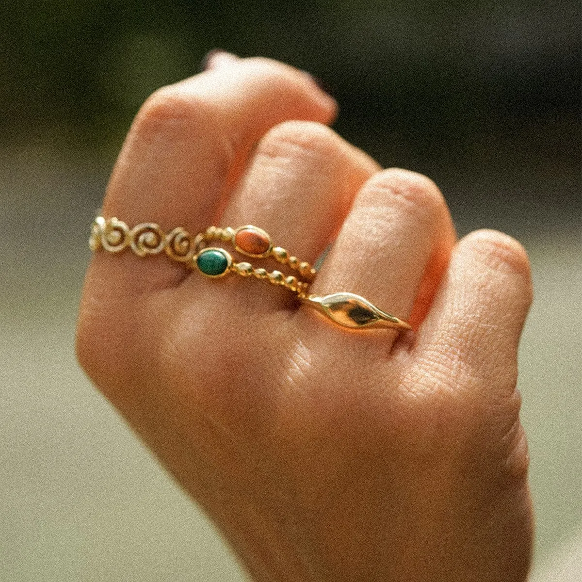 Red Coral Healing Stone Bobble Ring 18ct Gold Plate sold by Daisy Jewellery product image thumbnail 2