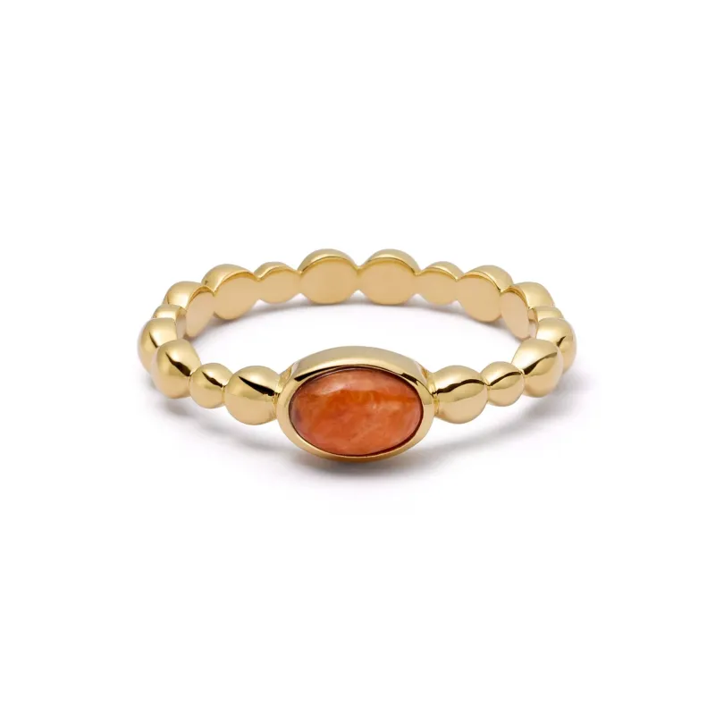 Red Coral Healing Stone Bobble Ring 18ct Gold Plate sold by Daisy Jewellery