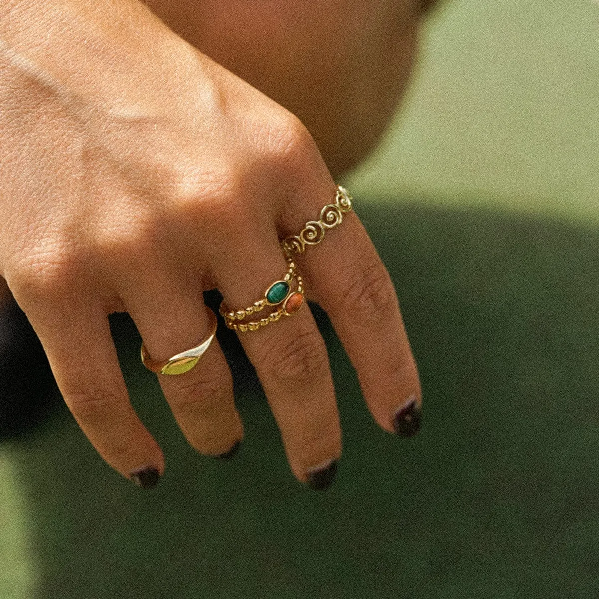 Red Coral Healing Stone Bobble Ring 18ct Gold Plate sold by Daisy Jewellery product image thumbnail 4