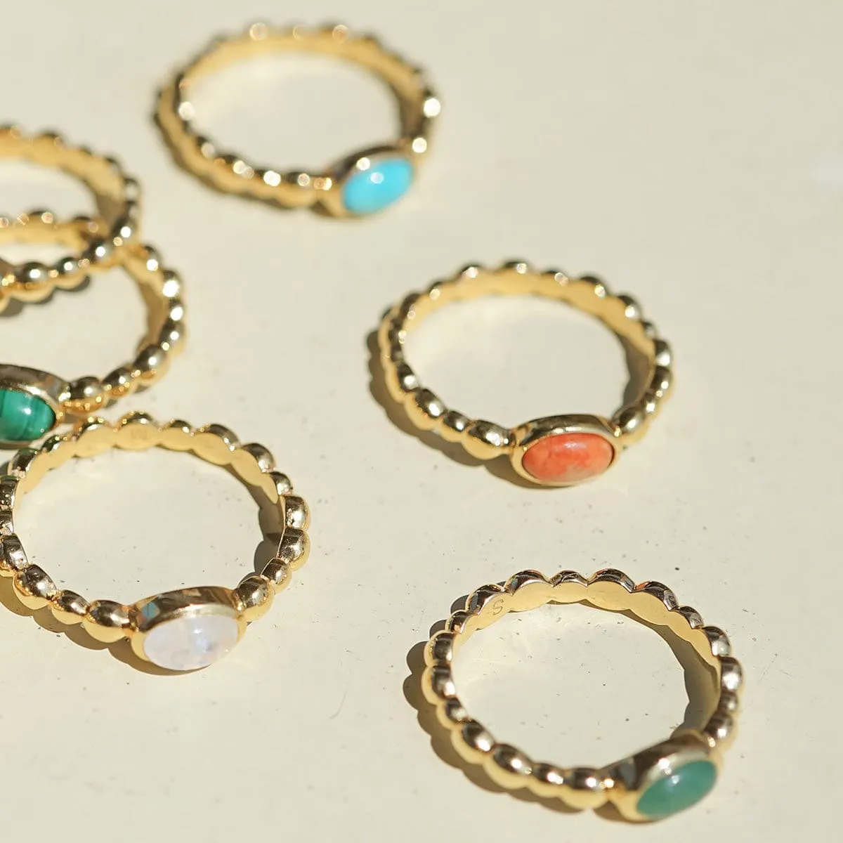 Red Coral Healing Stone Bobble Ring 18ct Gold Plate sold by Daisy Jewellery product image thumbnail 3