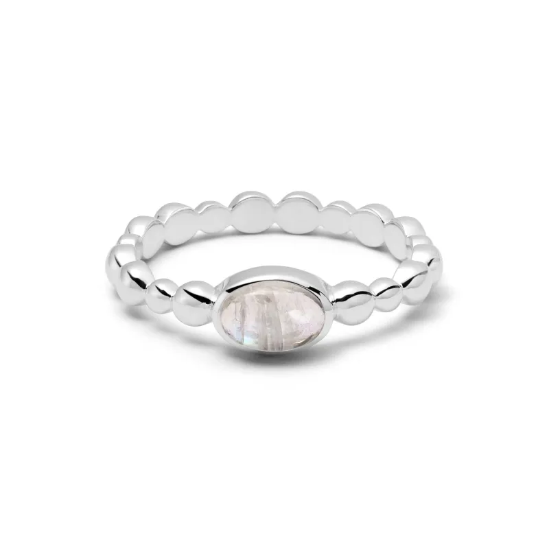 Rainbow Moonstone Healing Stone Bobble Ring Sterling Silver sold by Daisy Jewellery