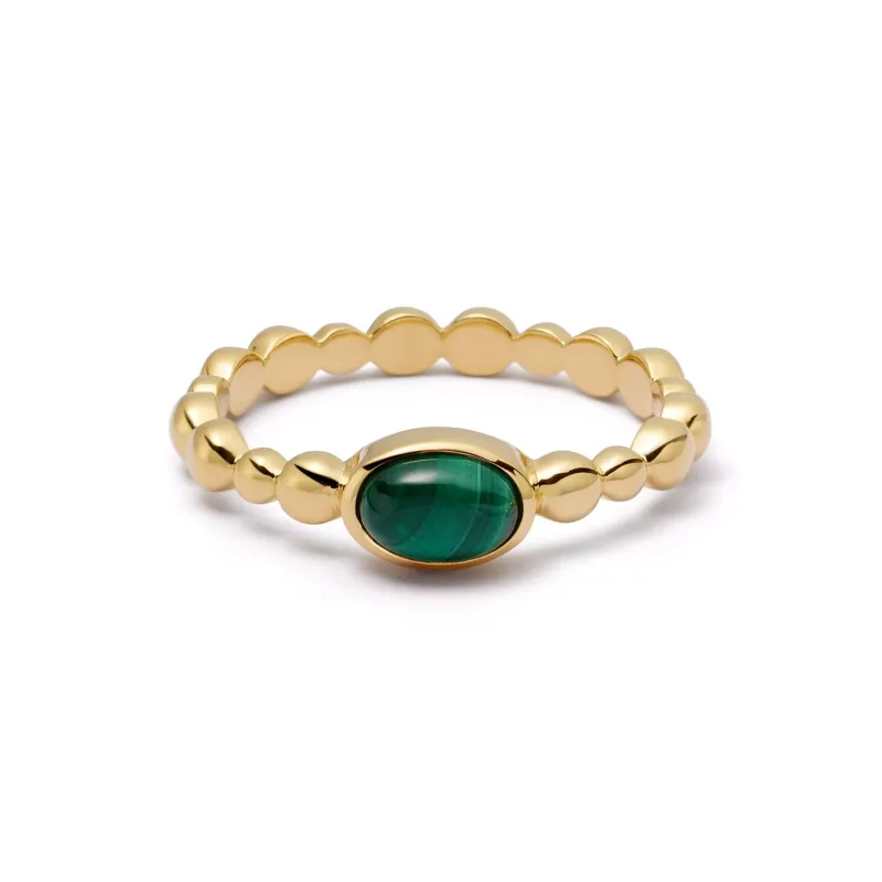 Malachite Healing Stone Bobble Ring 18ct Gold Plate sold by Daisy Jewellery