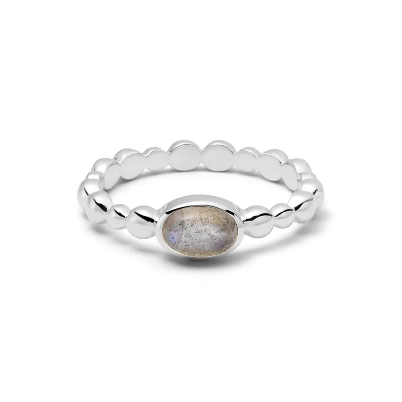 Labradorite Healing Stone Bobble Ring Sterling Silver sold by Daisy Jewellery