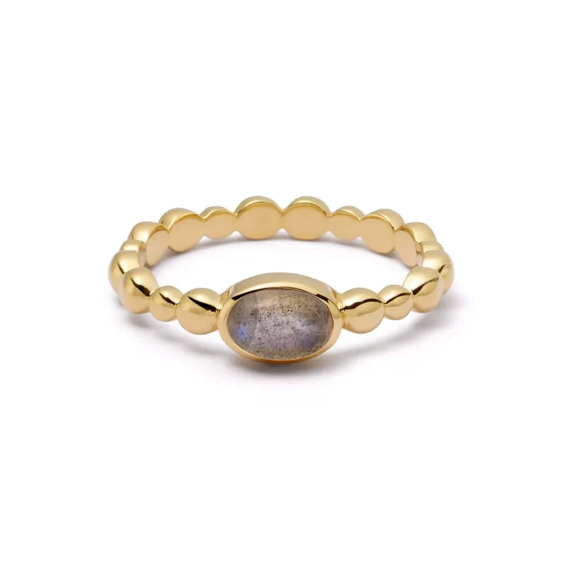 Labradorite Healing Stone Bobble Ring 18ct Gold Plate sold by Daisy Jewellery