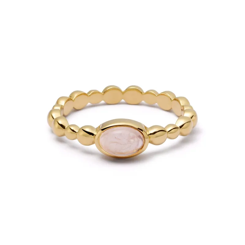 Rose Quartz Healing Stone Bobble Ring 18ct Gold Plate sold by Daisy Jewellery