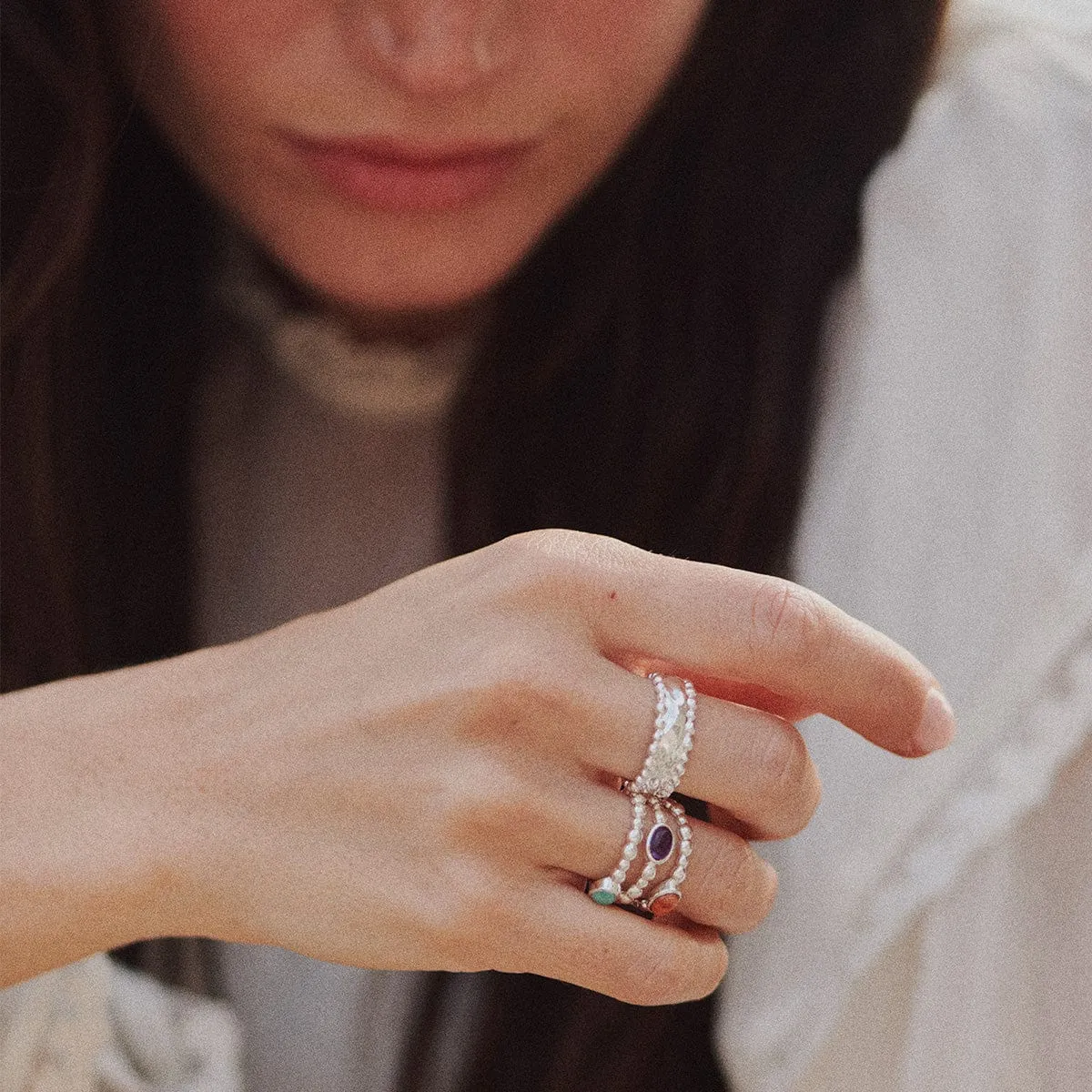 Amethyst Healing Stone Bobble Ring Sterling Silver sold by Daisy Jewellery product image thumbnail 2