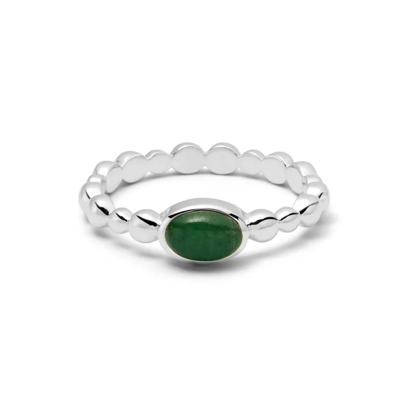 Green Aventurine Healing Stone Bobble Ring Sterling Silver sold by Daisy Jewellery