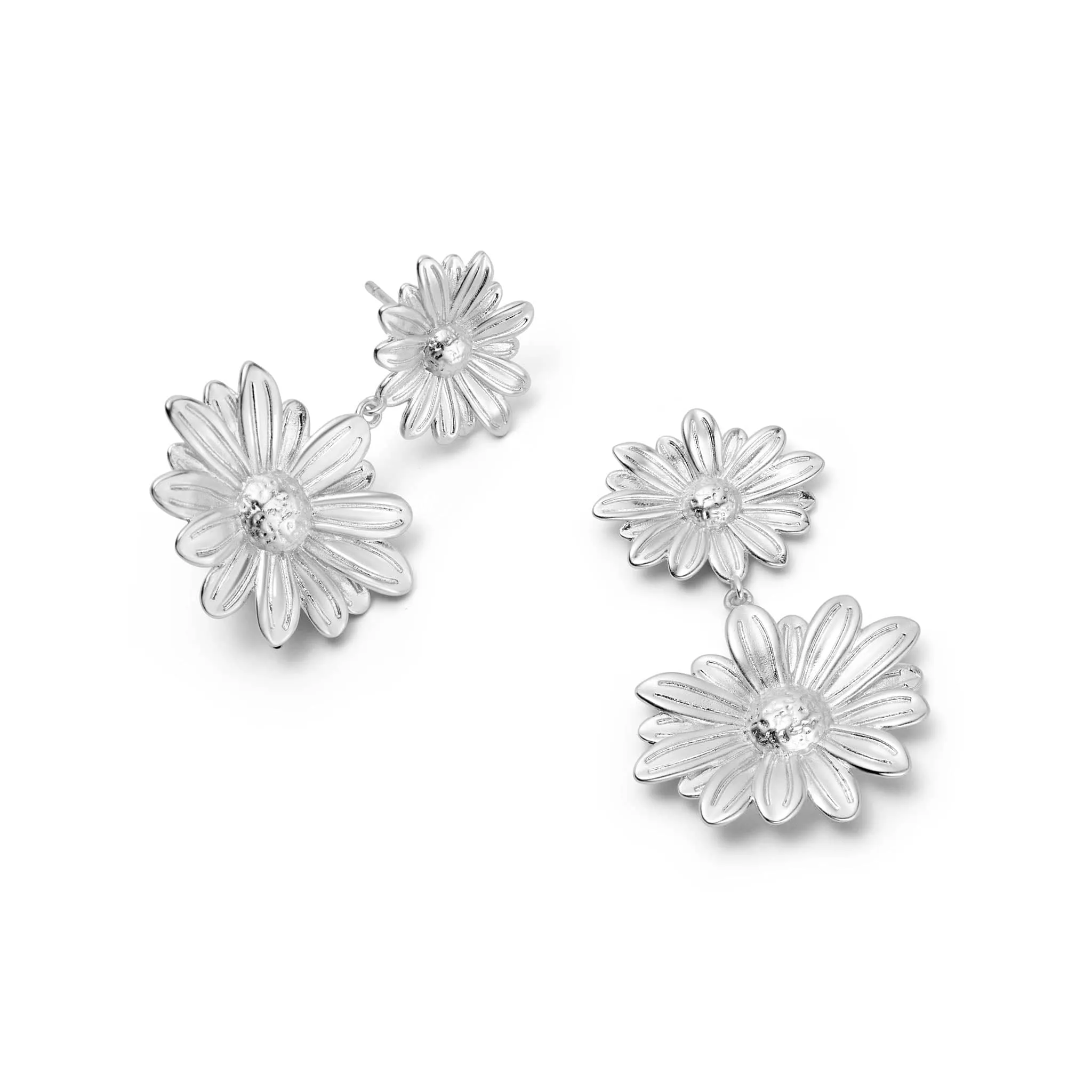 Double Daisy Flower Earrings Silver Plate sold by Daisy Jewellery