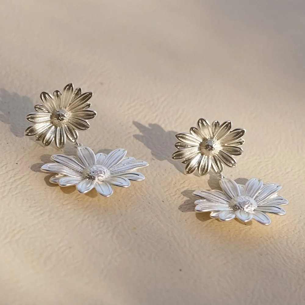 Double Daisy Flower Earrings Silver Plate sold by Daisy Jewellery product image thumbnail 2
