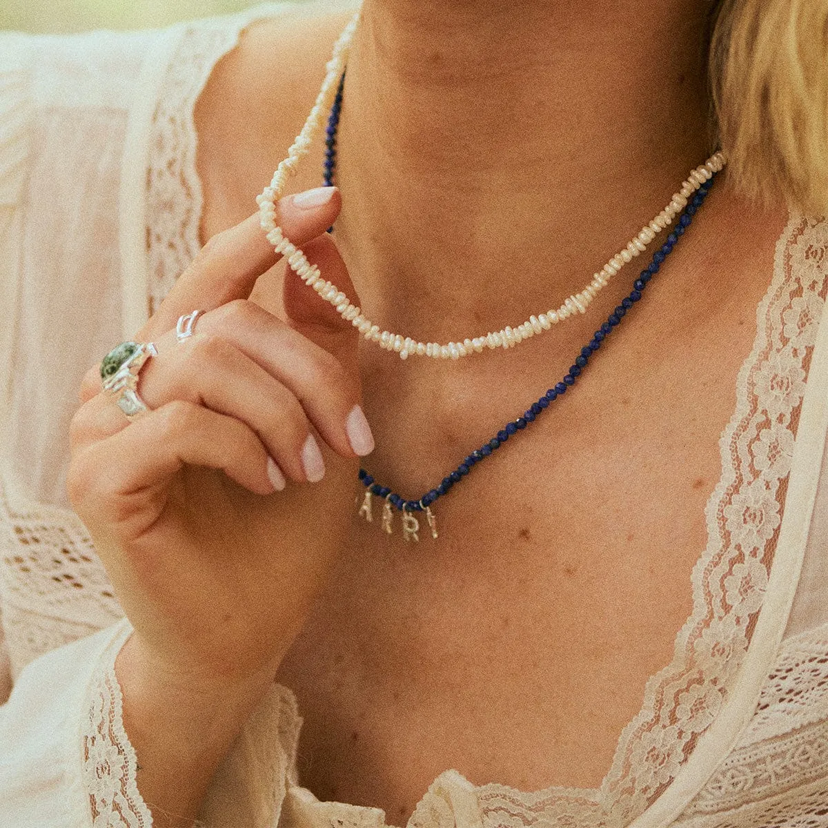 Polly Sayer Beach Pearl T Bar Necklace Sterling Silver sold by Daisy Jewellery product image thumbnail 2