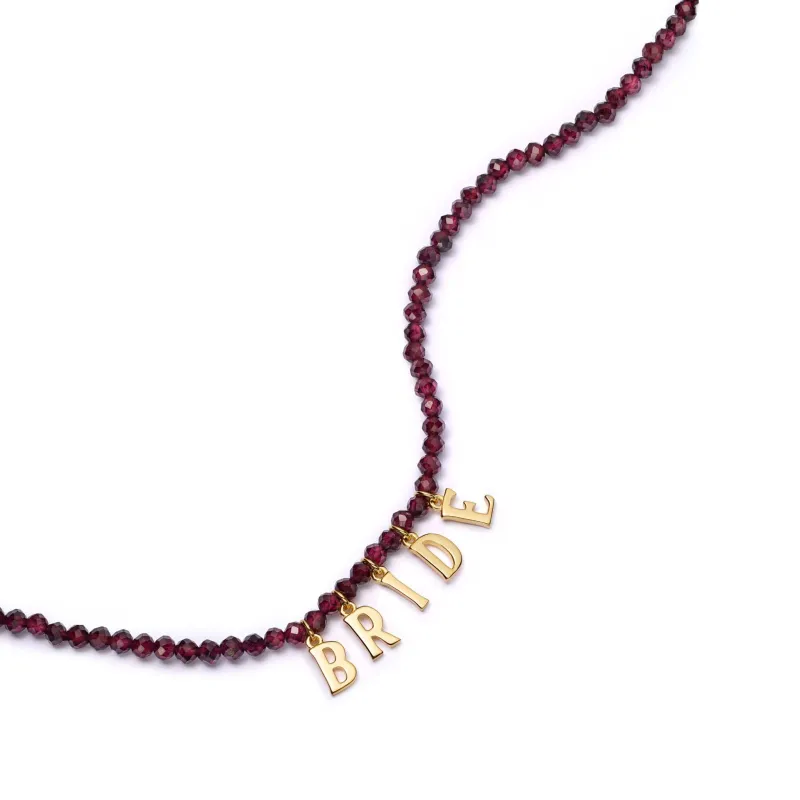 Polly Sayer Personalised Garnet Bead Necklace 18ct Gold Plate sold by Daisy Jewellery