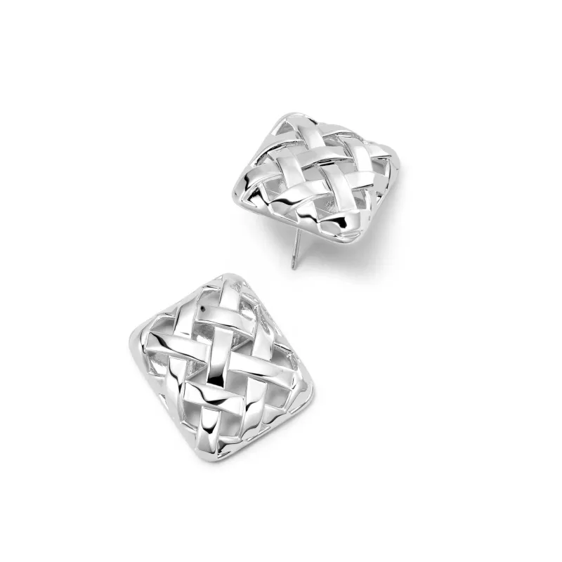 Polly Woven Square Stud Earrings Silver Plate sold by Daisy Jewellery