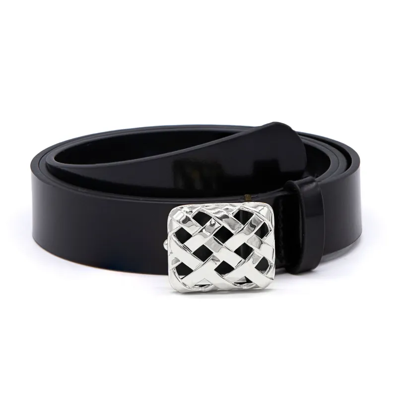 Polly Black Leather Belt Silver Plate sold by Daisy Jewellery