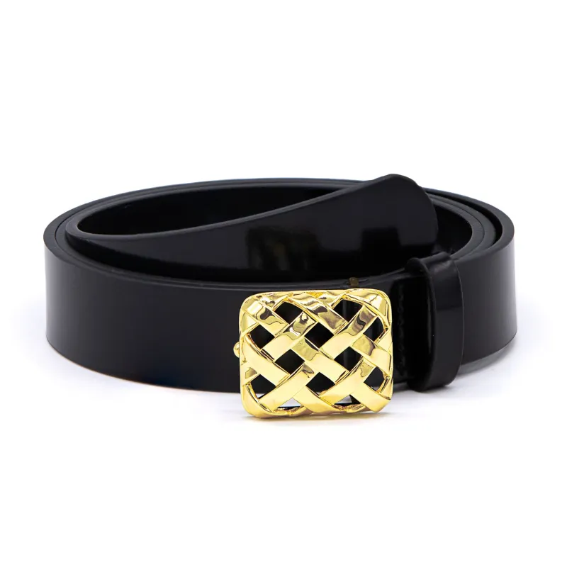 Polly Black Leather Belt 18ct Gold Plate sold by Daisy Jewellery