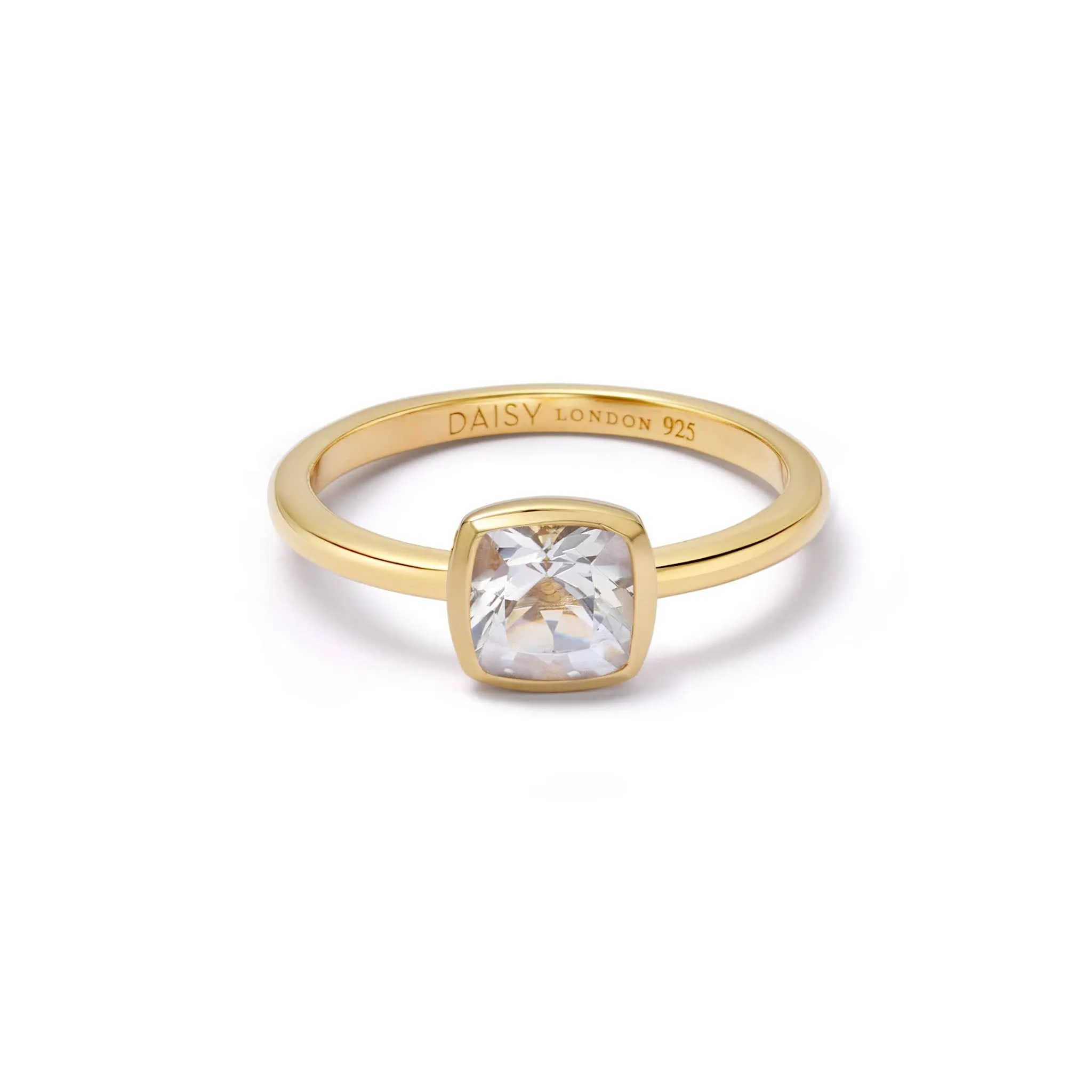 White Topaz April Birthstone Ring 18ct Gold Plate sold by Daisy Jewellery