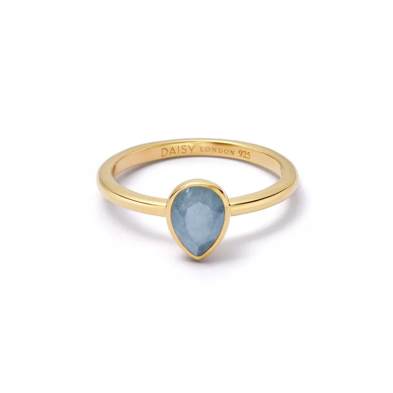 Aquamarine March Birthstone Ring 18ct Gold Plate sold by Daisy Jewellery