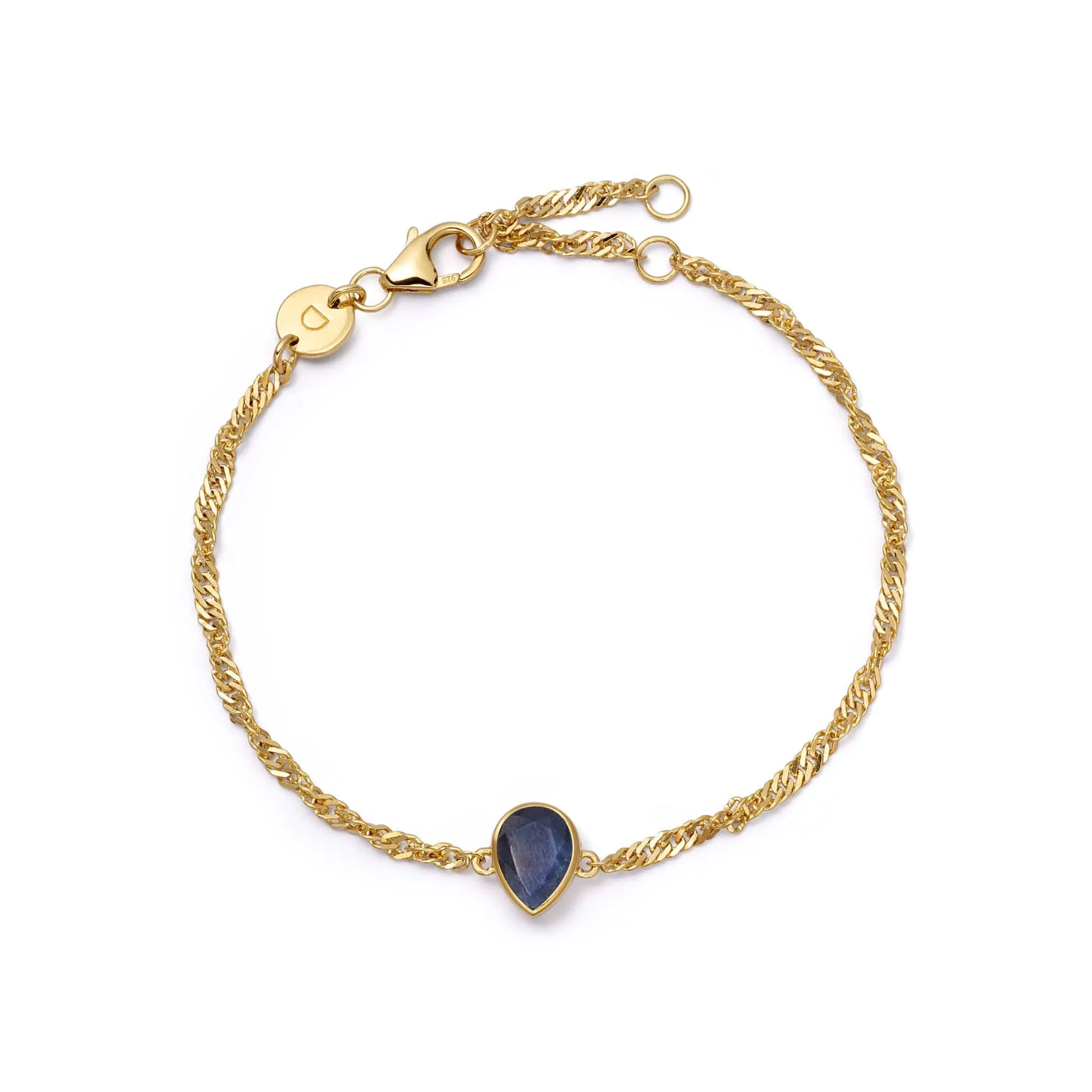 Sapphire September Birthstone Charm Bracelet 18ct Gold Plate sold by Daisy Jewellery